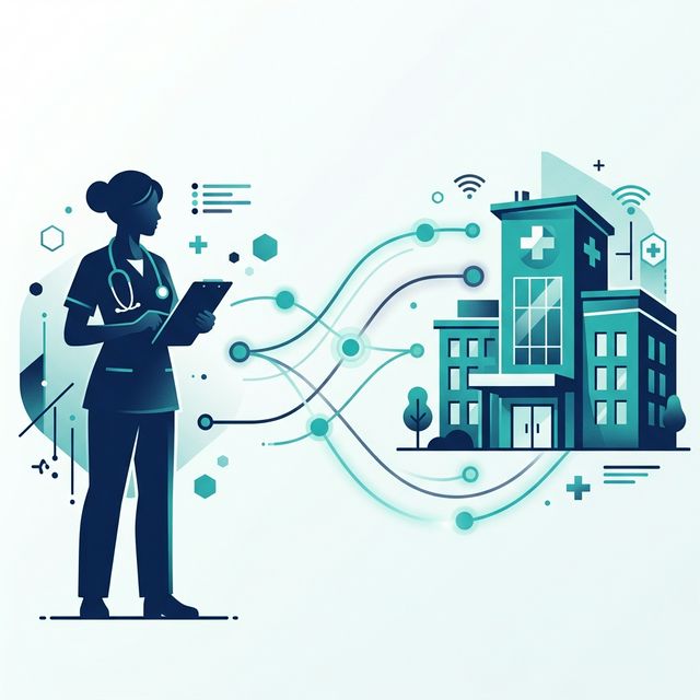 Illustration of a physician connected to healthcare facilities